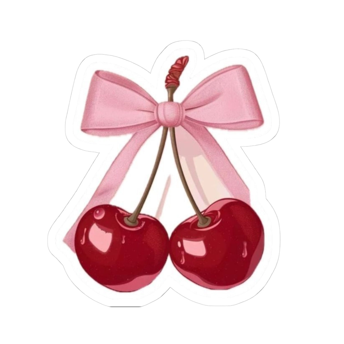 Cherry Pair Sticker — Cute Pink Bow Laptop Decal (Kiss-Cut)