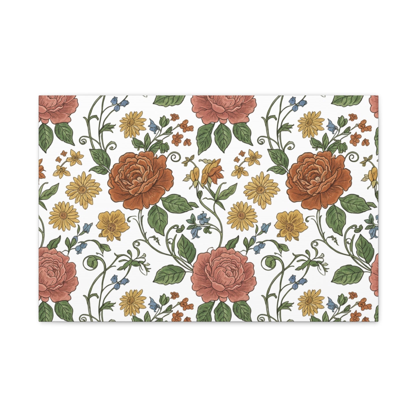 Rustic Floral Pattern Canvas | Folk Repeat Cottage Floral Print