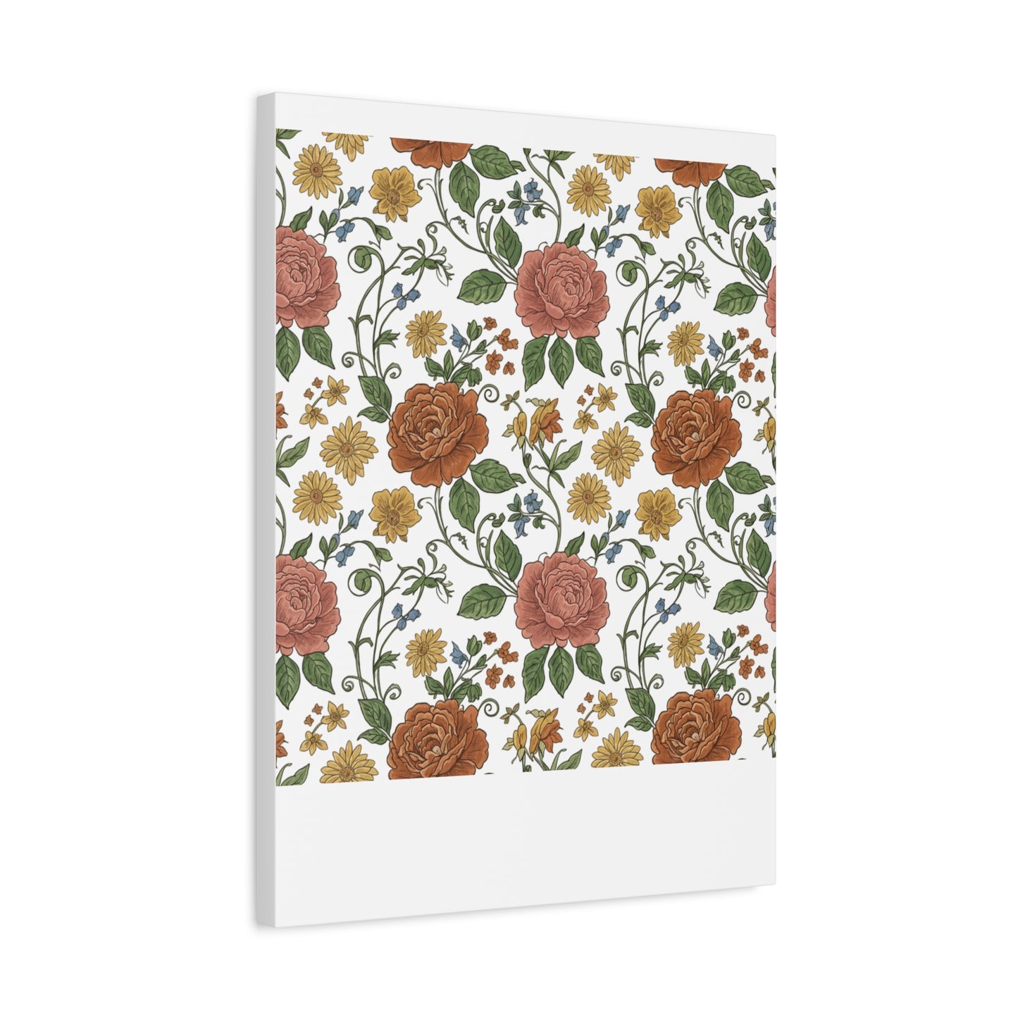 Rustic Floral Pattern Canvas | Folk Repeat Cottage Floral Print