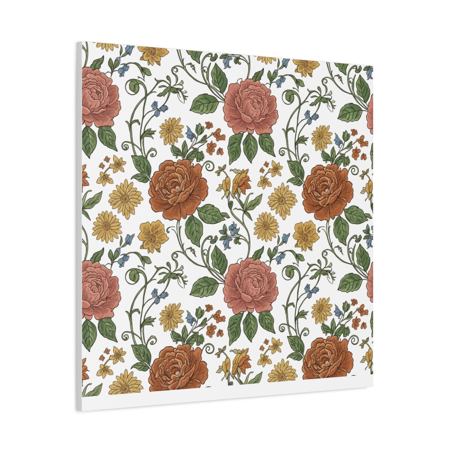 Rustic Floral Pattern Canvas | Folk Repeat Cottage Floral Print