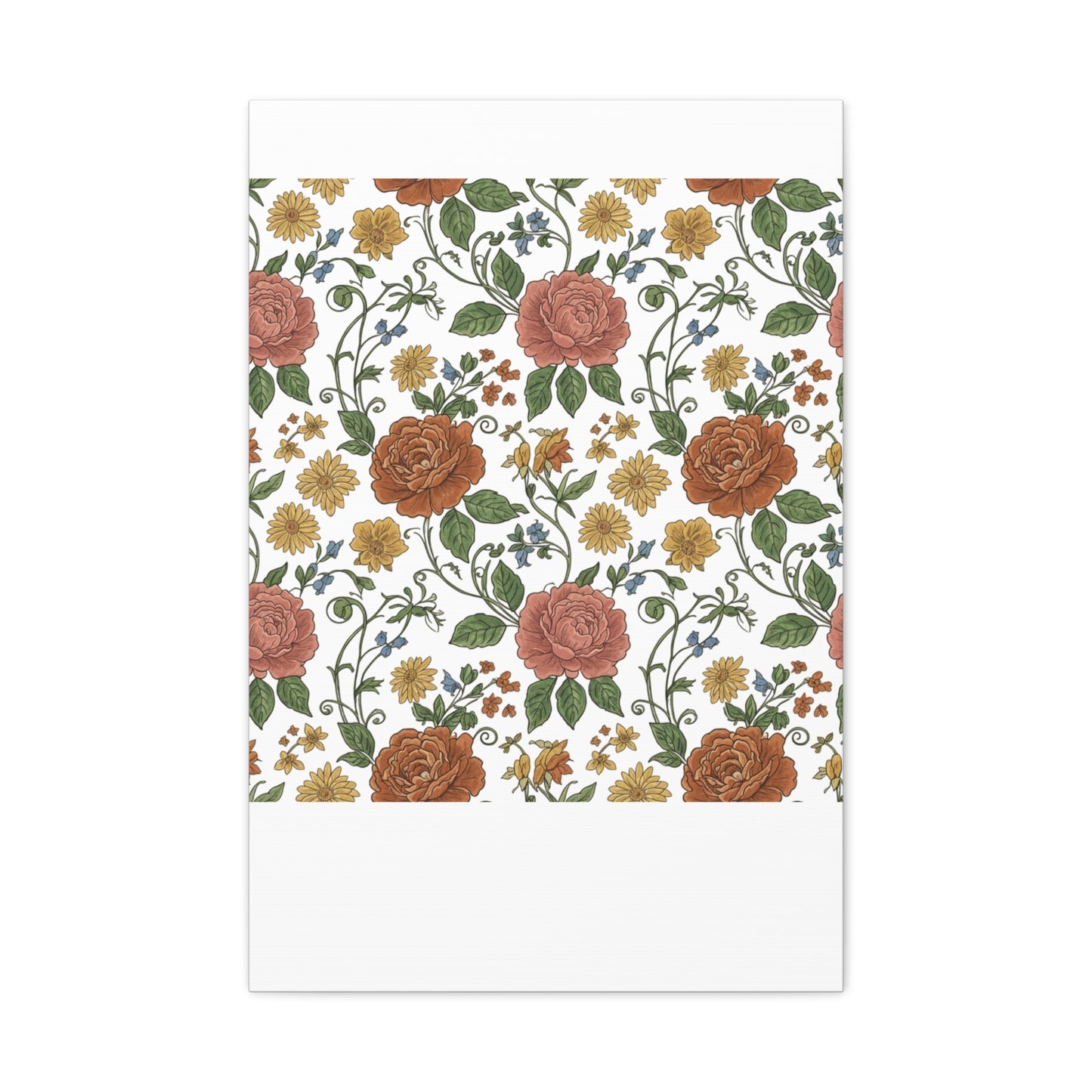 Rustic Floral Pattern Canvas | Folk Repeat Cottage Floral Print